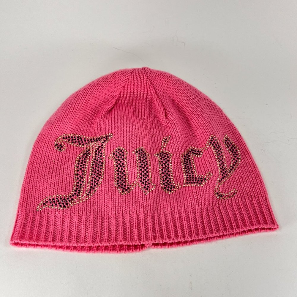 Juicy Couture Cap Hat Beanie Pink Knit Studded Rhinestones Winter Ski One Size